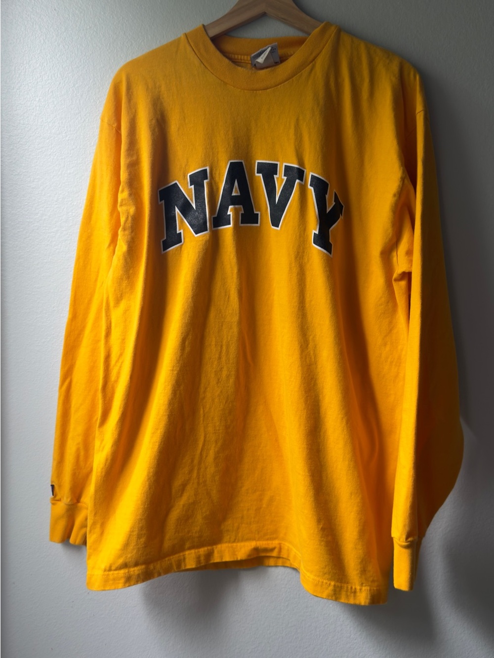 Vintage Navy Midshipmen Long Sleeve Shirt XL Yellow Cotton Exchange USA Made
